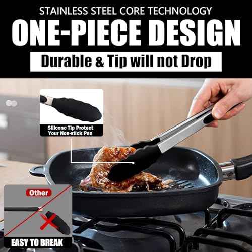Kitchen Tongs with Silicone Tips, Stainless Steel Cooking Tongs Set of