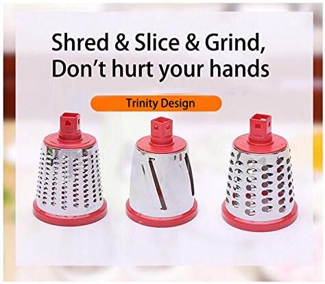Manual Rotary Potato Grater with 3 Interchangeable Blades, Red