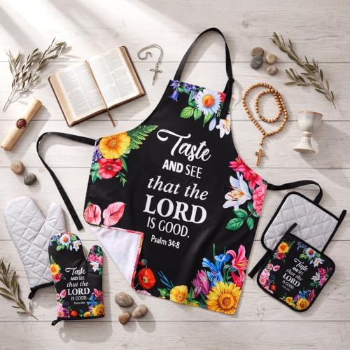 Skicuff Christian Floral Apron, Oven Mitt and Pot Holder Set