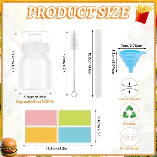 6 Pack Condiment Squeeze Bottles, Portable Sauce Bottles