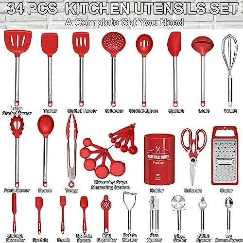 Umite Chef Kitchen Utensil Set, 34-Piece, Red