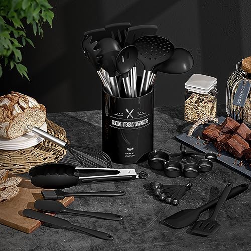 Umite Chef Silicone Kitchen Utensils Set, 26Pcs Black