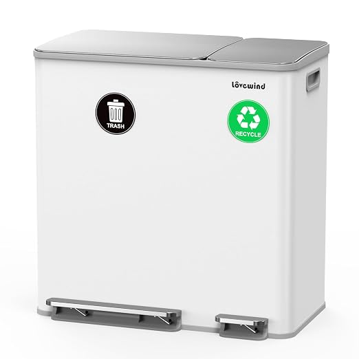 Dual Trash and Recycling Bins for Kitchen, 13.2 + 5.2 Gal Stainless Steel Trash by LOVEWIND