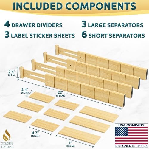 Bamboo Drawer Organizer with Inserts & Labels, 17-22", Kitchen