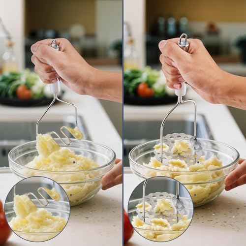 2PCS Stainless Steel Mashed Potato Masher for Vegetable, Ground Beef