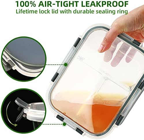 DAS TRUST 3 Pack Bento Box Glass Meal Prep Container 3 Compartment