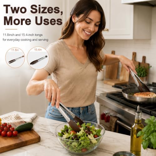 Wooden Tongs Set of 2, 11.8 and 15.4 Inch