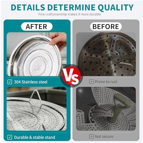 Broccoli Steamer Basket, Stainless Steel Vegetable Steamer Basket, for Steaming Food, with Foldable Handle and Stable Stand, Fine Steam Holes, Non-Rust, Ideal for Veggie and Most Pots