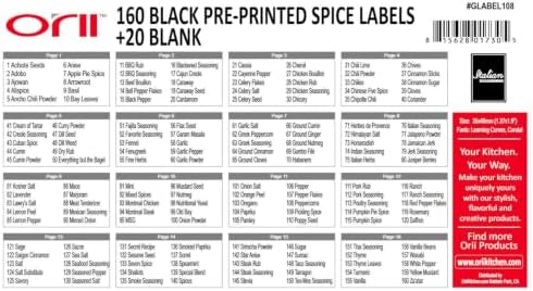 Orii Black Rectangular 160 Spice Labels Stickers for Spice Jars