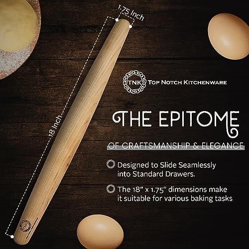 Top Notch Kitchenware | Sugar Maple French Style Rolling Pin | Tapered