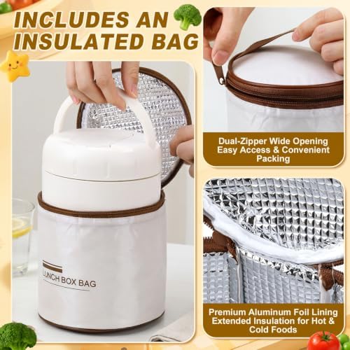 1 Pack 40 oz Insulated Food Jar with 2 Compartments, White
