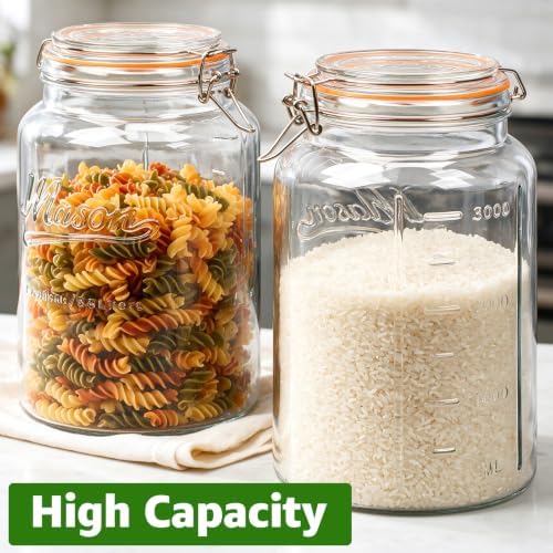 1 Gallon Glass Mason Jars with Airtight Lids, 2 Pack