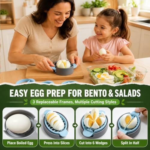 3 in 1 Egg Slicer for Hard Boiled Eggs, Multi Functional Egg Cutter