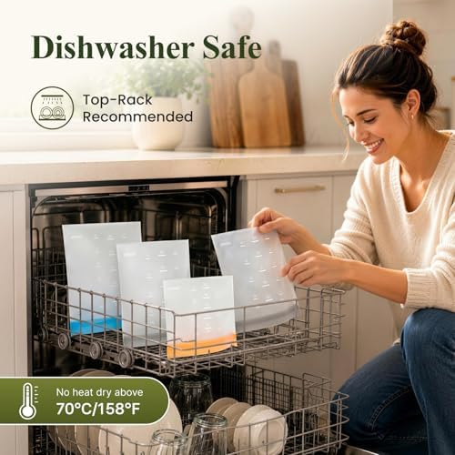 Dishwasher Safe Reusable Storage Bags Stand Up - BPA Free Reusable