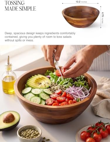 Tidita 12.2" Large Salad Bowl with Two Serving Utensils and Reversible
