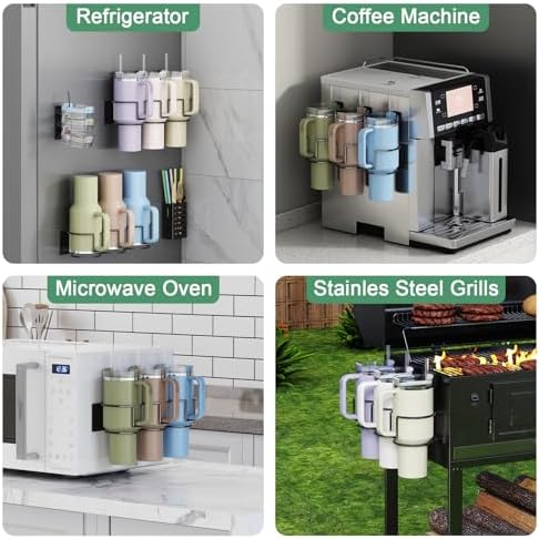 Magnetic Cup Holder for Fridge, Aufworld Tumbler Organizer with 8-Hook