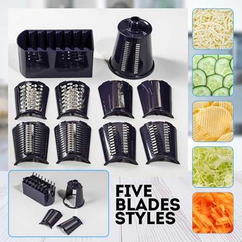 5-in-1 Rotary Cheese Grater with Handle, Purple