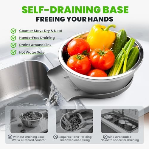 304 Stainless Steel Colander with Food-Grade Silicone Self-Draining