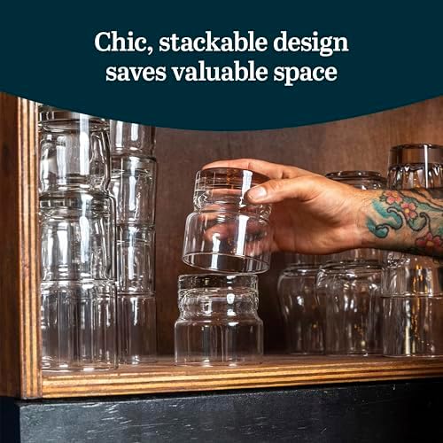 Libbey Newton Double Old Fashioned Glasses Set of 6, Sleek, Stackable