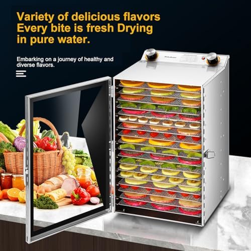 Food Dehydrator Machine, 18 Stainless Steel Trays, 24H Timer