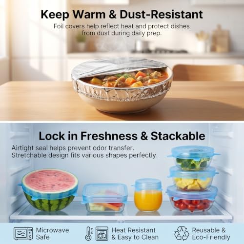 Reusable Aluminum Foil Food Covers & Silicone Lids, 46Pcs