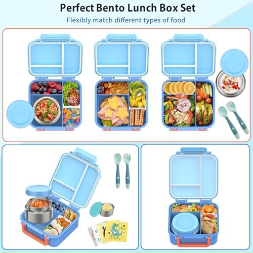 Kids Bento Lunch Box with 9oz Soup Thermo, 4 Compartments