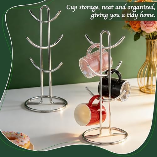 2Pcs Mug Holder Tree with 6 Hooks, 6.81x15.35inch Iron Coffee Cup