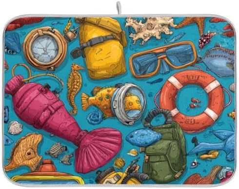OTVEE Marine Equipment Print Dish Drying Mat for Kitchen Counter