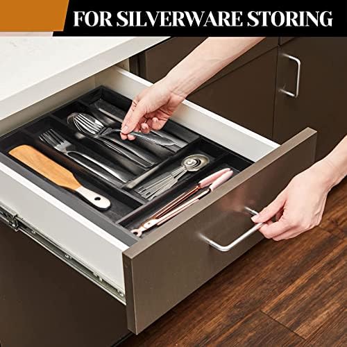 Wooden Cutlery Utensil Tray Black Kitchen Silverware Drawer Organizer
