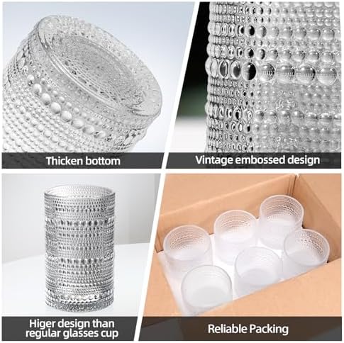 Hobnail Glasses Set of 6 Highball Vintage Drinking Glasses 13OZ Clear