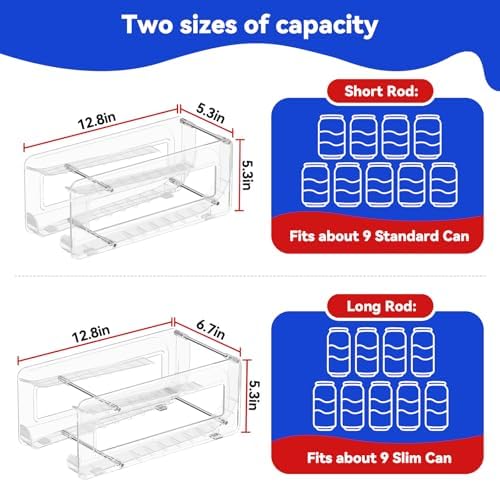 Soda Can Organizer, 2 Pack, Auto-Roll Dispenser for Fridge