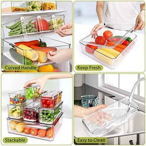 10 Pack Refrigerator Pantry Organizer Bins with Lids, Fridge Organizer Bins