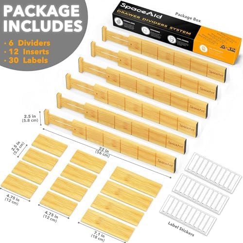 SpaceAid Bamboo Drawer Dividers with Inserts and Labels, Kitchen