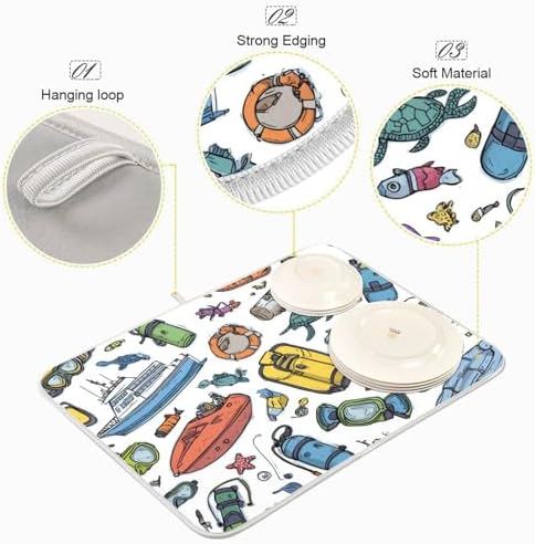 OTVEE Underwater Gear Art Dish Drying Mat for Kitchen Counter