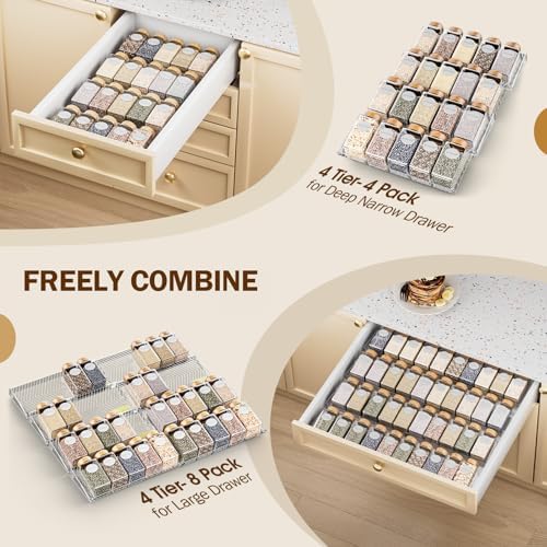 PanPanPal Spice Drawer Organizer, 8 Pack Clear Seasoning Organizer