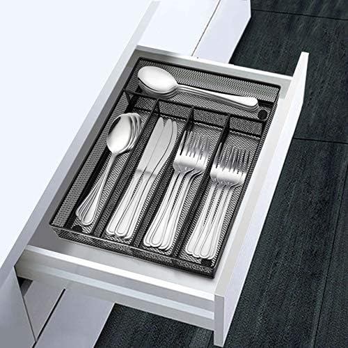 LIANYU Silverware Utensil Drawer Organizer, 5 Compartments Steel Mesh