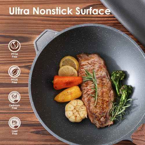 SENSARTE Nonstick Wok Pan with Lid 11Inch, Healthy Stir-fry Pan Chef's Pan