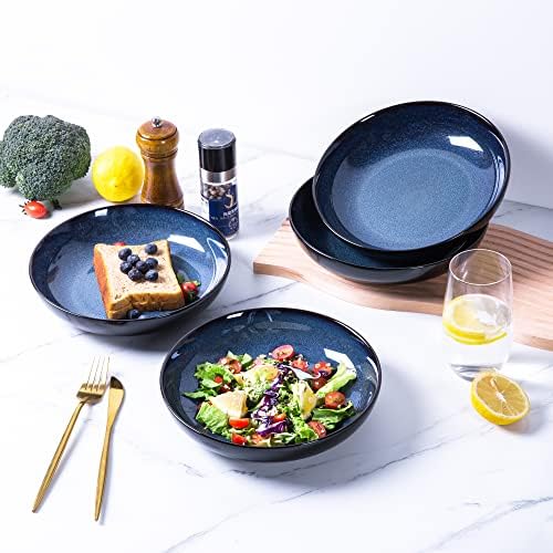 LERATIO 9.0" Ceramic Pasta Bowls Set of 4,38oz Large Stoneware Bowls