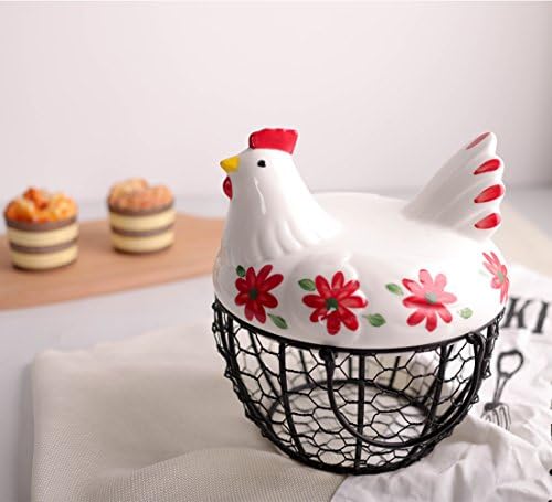 Metal Wire Egg Basket with Ceramic Chicken Cover