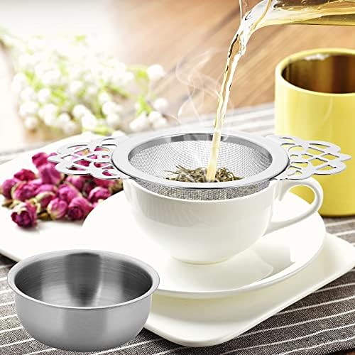 2 Pack Small Fine Mesh Tea Strainers with Bowl, Stainless Steel Loose