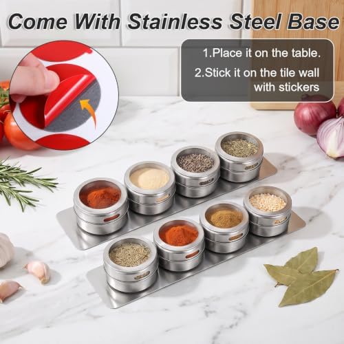 8Pcs Magnetic Spice Rack with 2 Metal Plates