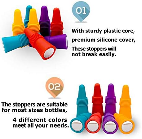 10 pcs Wine Stoppers, CNYMANY Reusable Silicone Beverage Bottle Sealer
