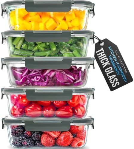 Zulay Kitchen 5-Piece 36oz Glass Storage Containers with Lids