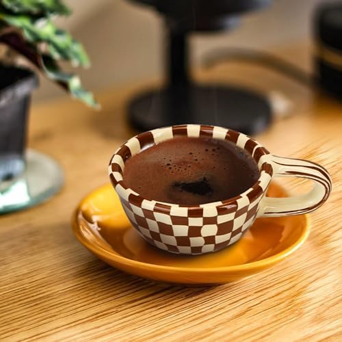 BuleVina Checkered Coffee Mug 5oz 4x2 inch, Creative Irregular