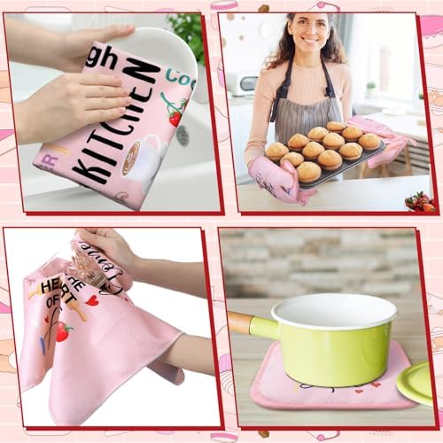 Fourluoo 10 Pcs Christmas Pink Kitchen Decor and Accessories Set Food