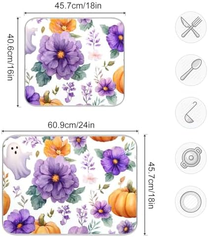 OTVEE Halloween Purple Art Dish Drying Mat for Kitchen Counter