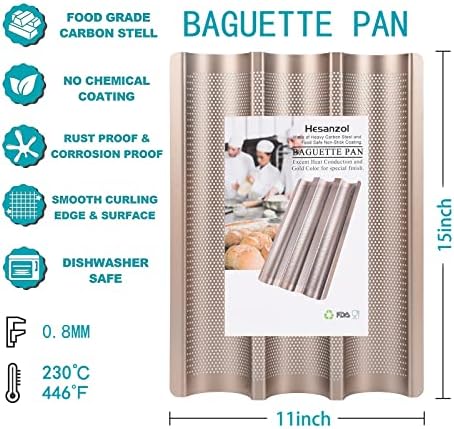 Baguette Pans for Baking 15" x 11", Carbon Steel 3 Loaf Nonstick