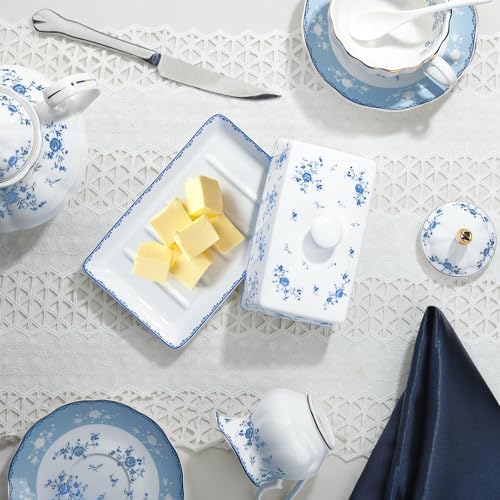 fanquare Porcelain Butter Dish with Lid, Classic Ceramic Butter Keeper