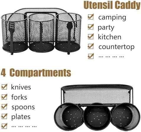 DysanVica Utensil Caddy Silverware Holder - 4 Compartment Metal Mesh