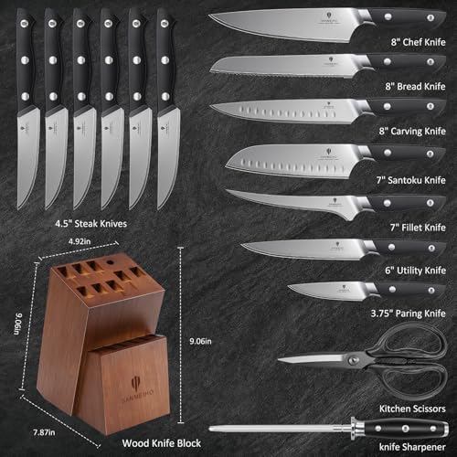 16 PCS Japanese Kitchen Knife Set with Block